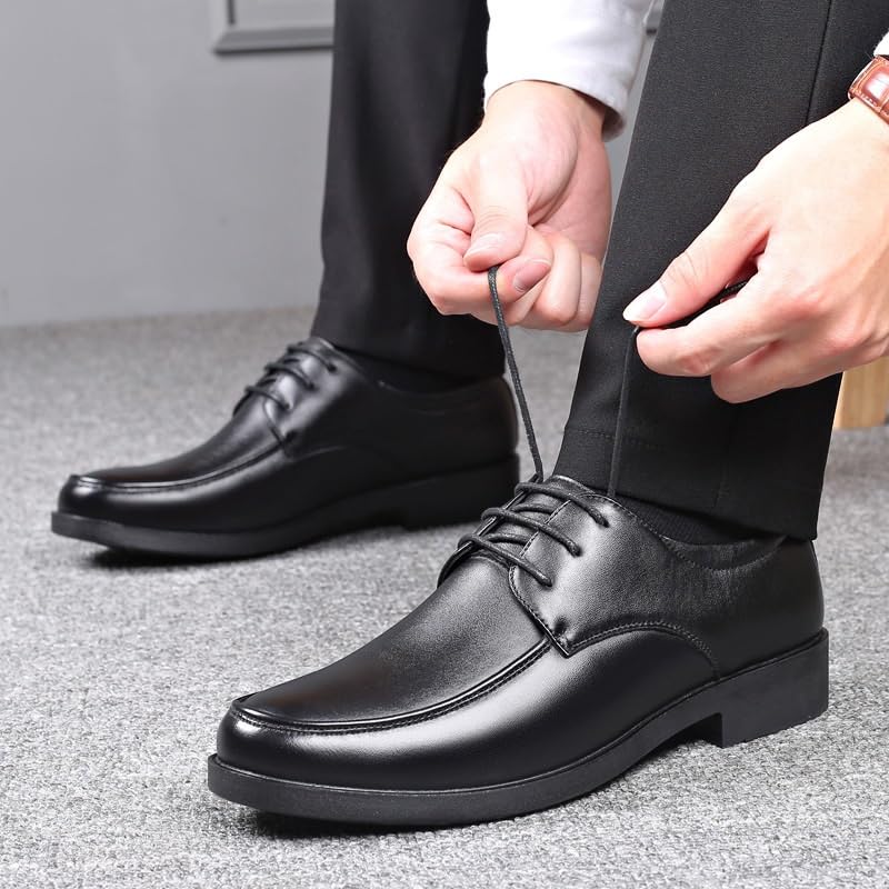 Formalne buty męskie sznurowane, z okrągłym noskiem, ze skóry PU, z fartuchem, z noskiem typu derby, gumowa podeszwa, antypoślizgowe, niskie, antypoślizgowe, klasyczne
