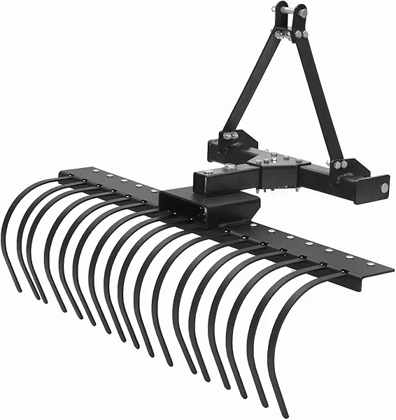 50" Landscape Rake,3 Point Hitch Tractor Rake Category-0 Cat-1 Tractor with 360 Degree Rotation,Replaceable Spring Steel Tines, Quick Mount for Clearing Brush, Raking Arenas, Soil Preparatio50 Landsn