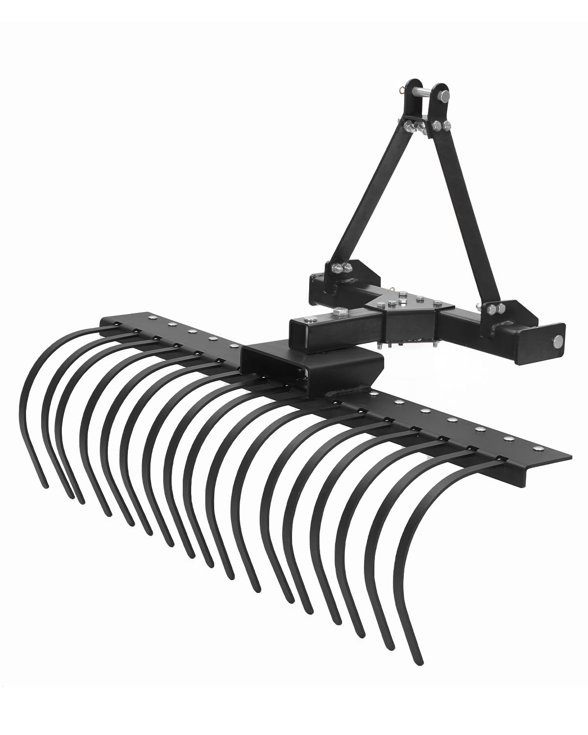 Photo 1 of 3 Point Hitch Tractor Rake, 50" Landscape Rake Category-0 Cat-1 Tractor with 360 Degree Rotation,Replaceable Spring Steel Tines, Quick Mount for Clearing Brush, Raking Arenas (Yellow)