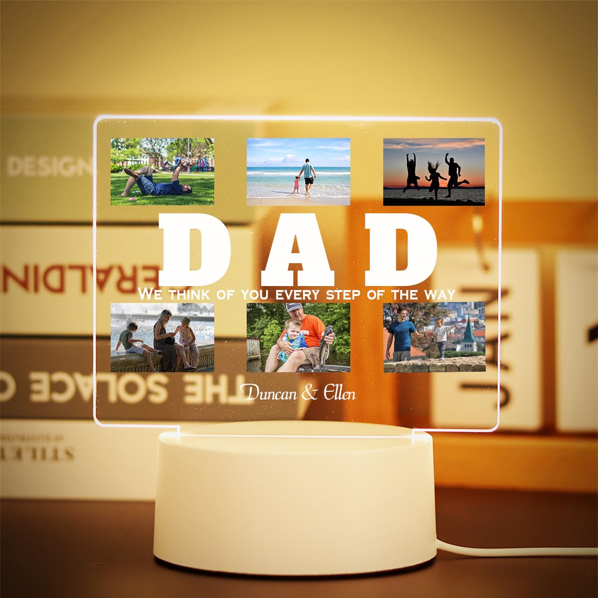 REEG DIY Customized 3D Acrylic Lamp Personalized Photo Text Night Light for MOM DAD Love Family Day Wedding Birthday Christmas Gift (Design A)