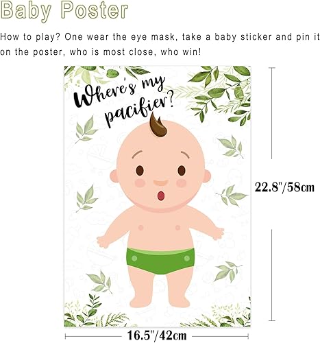 Miniatura 9 de Juegos de baby shower Pin The Chupete en el juego del bebé, decoraciones de revelación de género lindas decoraciones de fiesta de baby shower