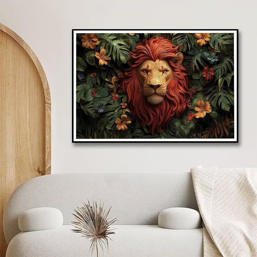 Puzzle 3000 sztuk lew dla dorosłych, drewniana roślina logiczna z pudełkiem na prezent dla dorosłych, wymagająca łamigłówka dla całej rodziny, puzzle na prezent kobiety/mężczyźni, dekoracja domu