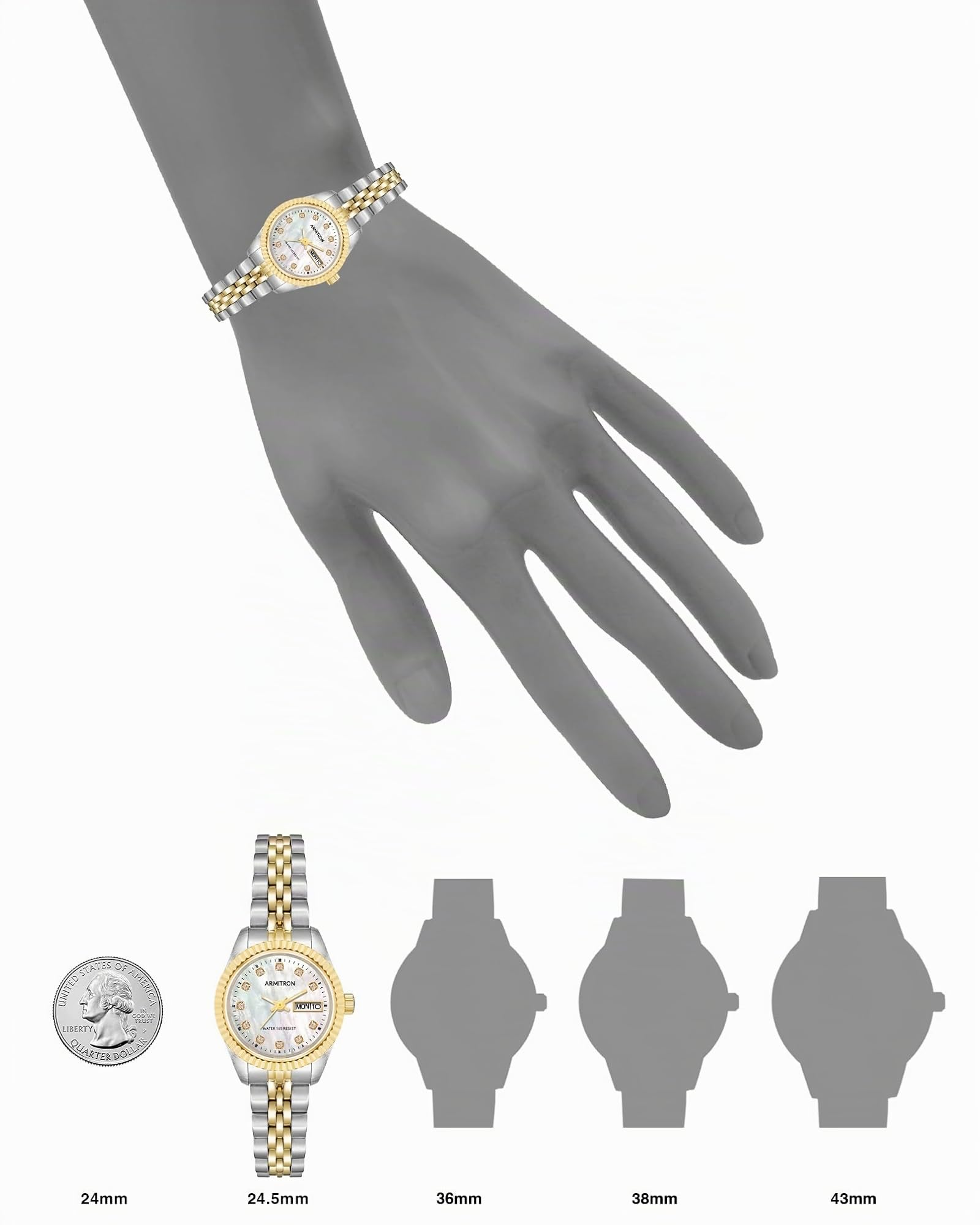 Armitron Orologio da Donna con cinturino in metallo con quadrante accentato in cristallo, giorno/data, 75/2475