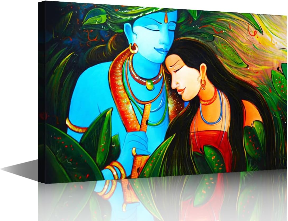 TUMOVO House Decorations Hindu God Lord Krishna Wall Pictures for Living Room Ganpati Canvas Wall Art Modern Wall Painting Prints India Religious Wall Art on Canvas Framed Ready to Hang (18" Wx12 H)