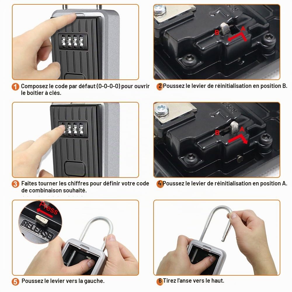 TEUEN Boite à Clé Sécurisée Montage Mural Boite a Clef avec Code Numérique à 4 Chiffres, Extra Grande Lock Box Coffre a Clefs Exterieur avec Anse, Format XL Boîte à Clés à Code