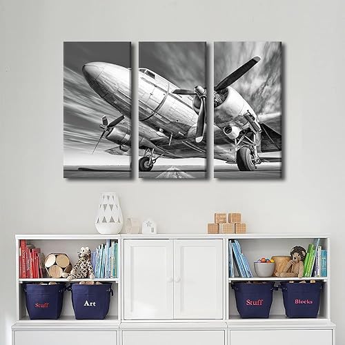 Miniatura 118 de Lienzo decorativo para pared, 3 piezas, póster de nariz de avión, arte de hélice gris, decoración del hogar, lienzo inspirador, decoración de pared