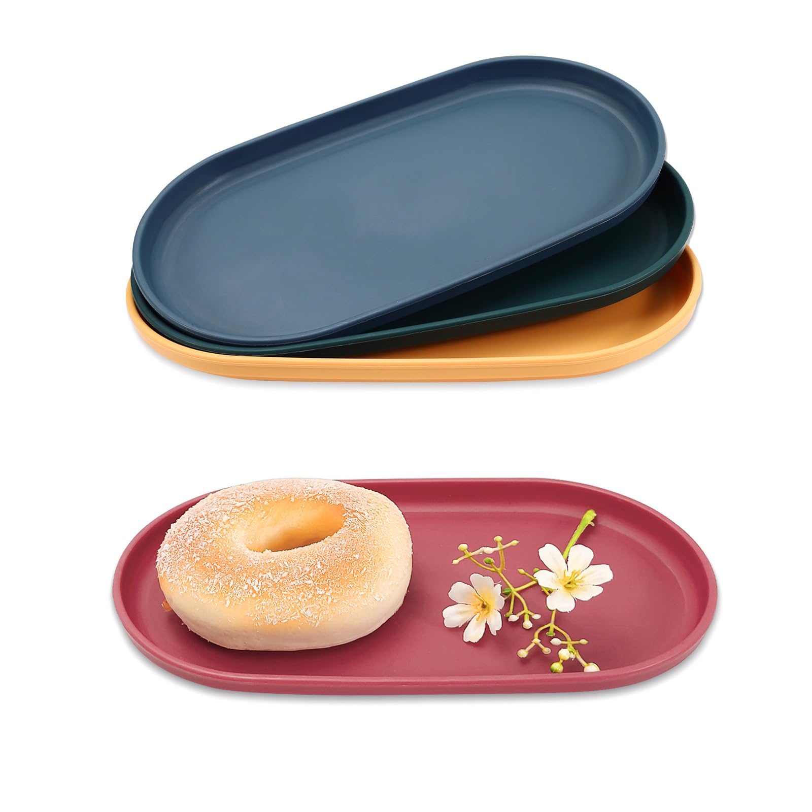 Modixun 4Pcs Oval Serving Tray, 24 x 13cm Food Tray, Colourful Serving Platters for Party Entertaining Snack Dessert Coffee Table, Small