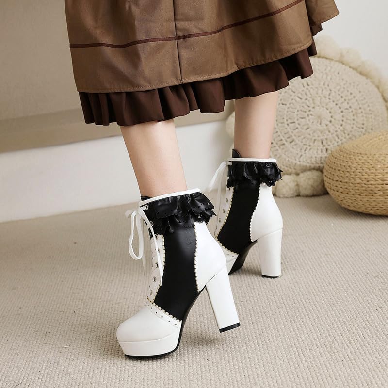 Bellirala Womens Lolita Platform Lace Up Chunky High Heel Boots Zip Up3