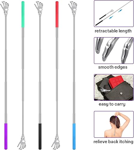 Miniatura 10 de 50 piezas de rascadores de espalda telescópicos a granel para mujeres y hombres, calavera en forma de mano extensible, herramienta de masaje de