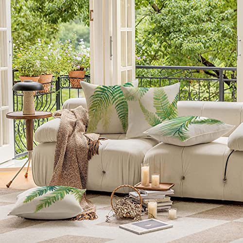 HUASHUZI Green Outdoor Pillow Covers Leaf Plant Throw Pillow Case Outdoor Waterproof Tropical Garden Cushions 18x18 Inch Set of 4 Patio Furniture Pillows Decorative for Home Sofa Couch - Image 4