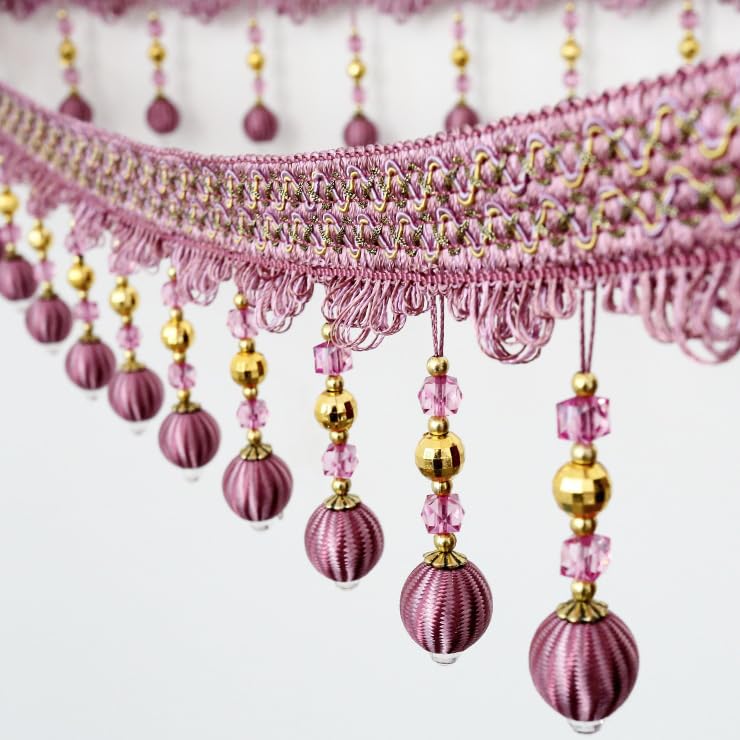 Frędzle z frędzlami - eleganckie akcesoria do szycia zasłon DIY z plecionymi wiszącymi kryształowymi koralikami(Purple,12 meters)