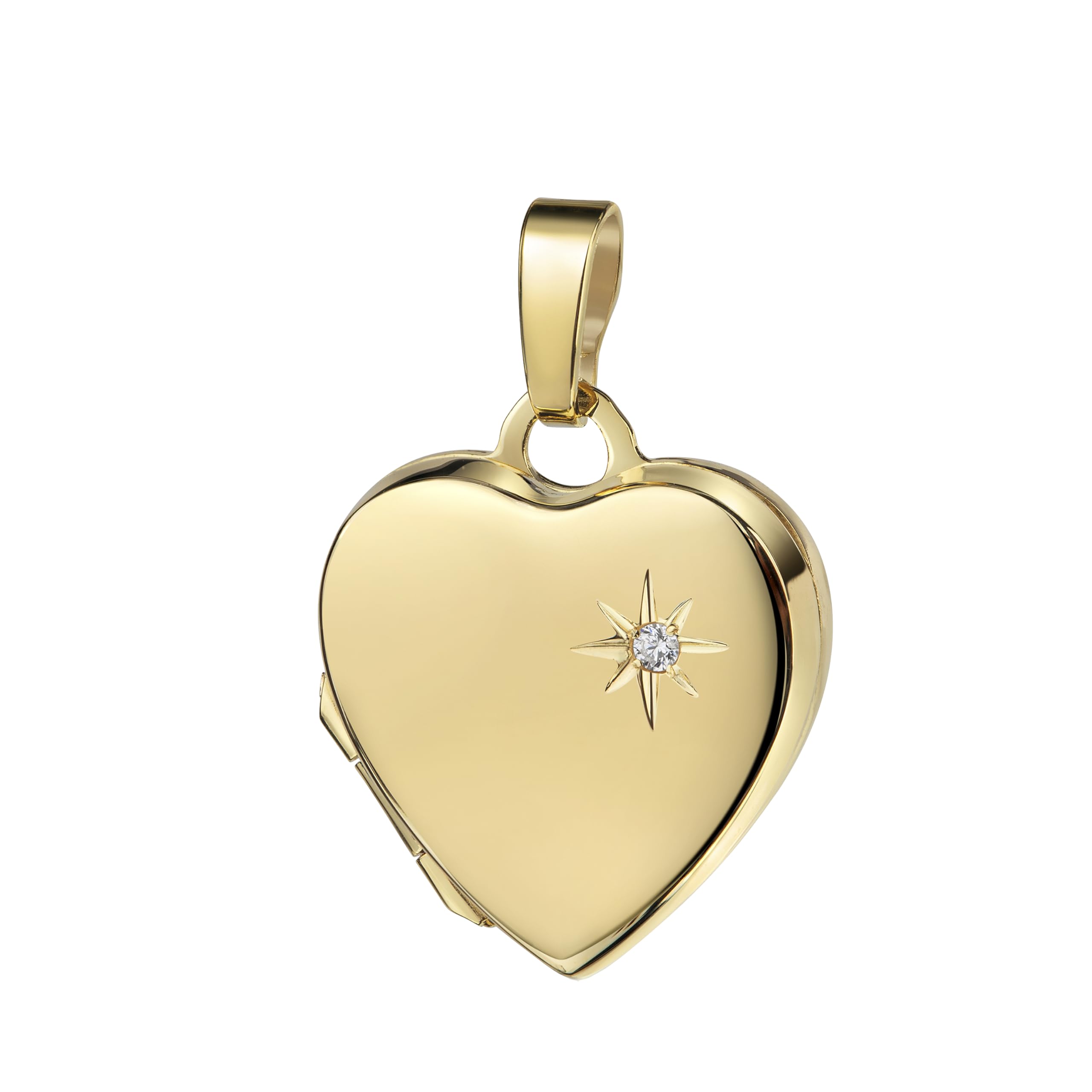 Medaillon Herz 333 Gold 8 Karat mit Brillant, Herz-Amulett für 2 Bilder zum Öffnen für Damen Herzkette und Schmuck-Etui