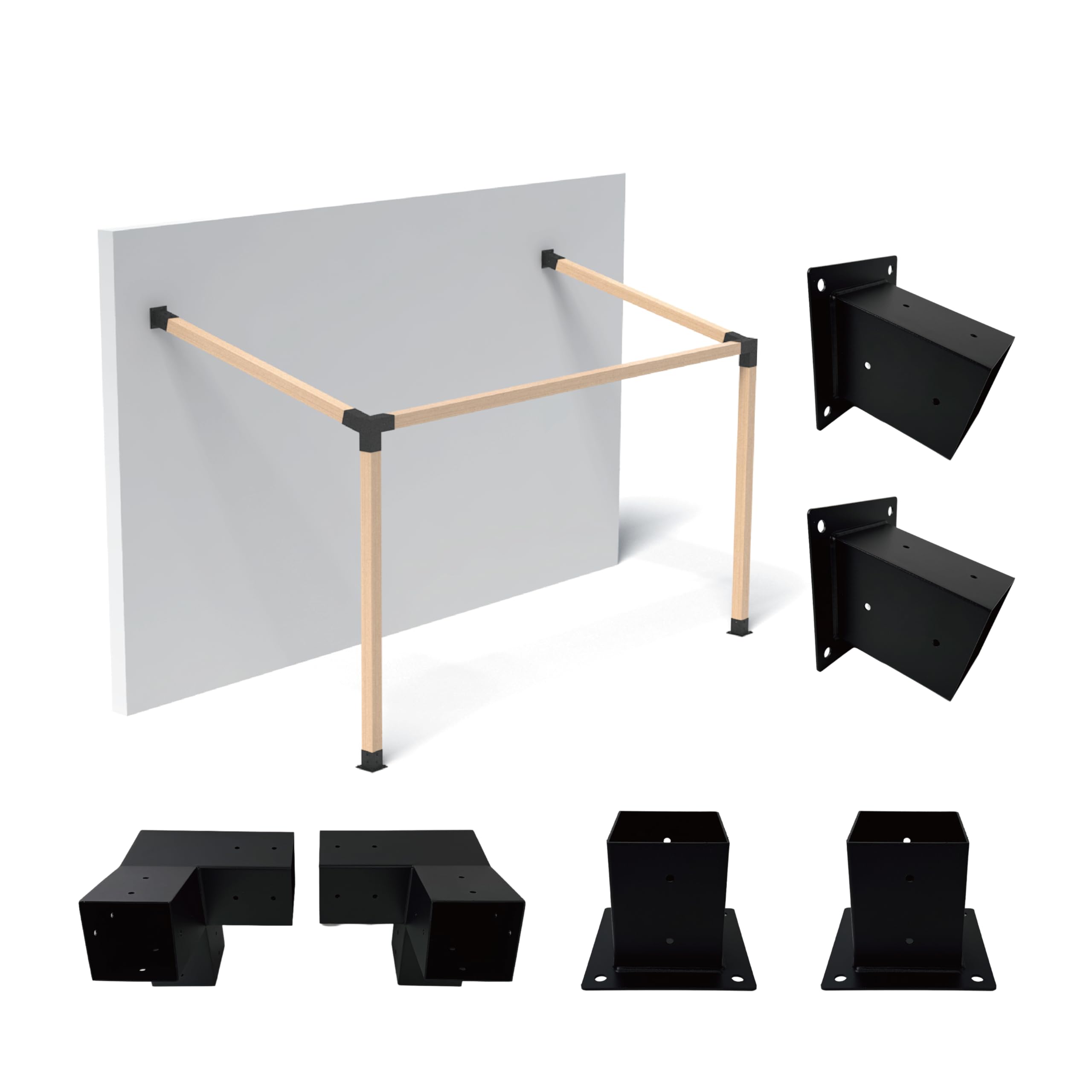 TROPTOLKY Heavy Duty 15° Slanted Roof Wall Mount Pergola Bracket Kit – 4x4 Post Brackets, DIY Gazebo Kit With 3 Bases, 3 Corner Brackets & 3 Wall Mounts