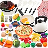 Hohosunlar 39 Items 62Pcs Play Kitchen Toy Accessories Set, Kids Kitchen Set with Play Pots and Pans