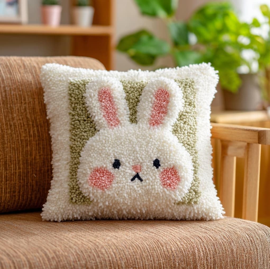 WallustrioaW Latch Hook Pillow Kits Pillow Cover,Cute Bunny
