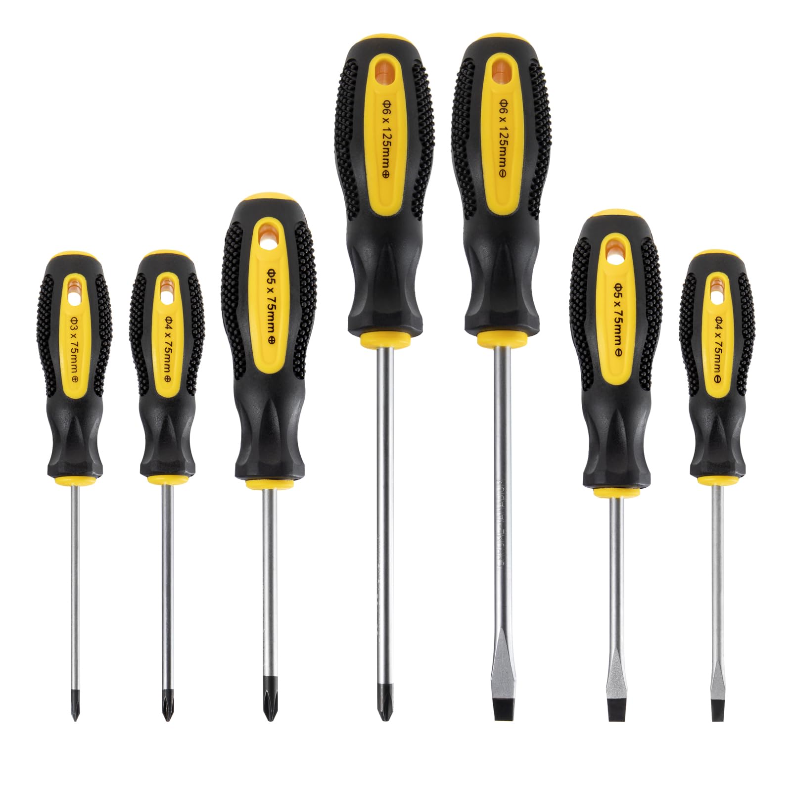 HPMAISON 7tlg Schraubendreher Set Chrom-Vanadium-Stahl mit Magnetische Spitze, 4 Kreuzschlitz und 3 flache