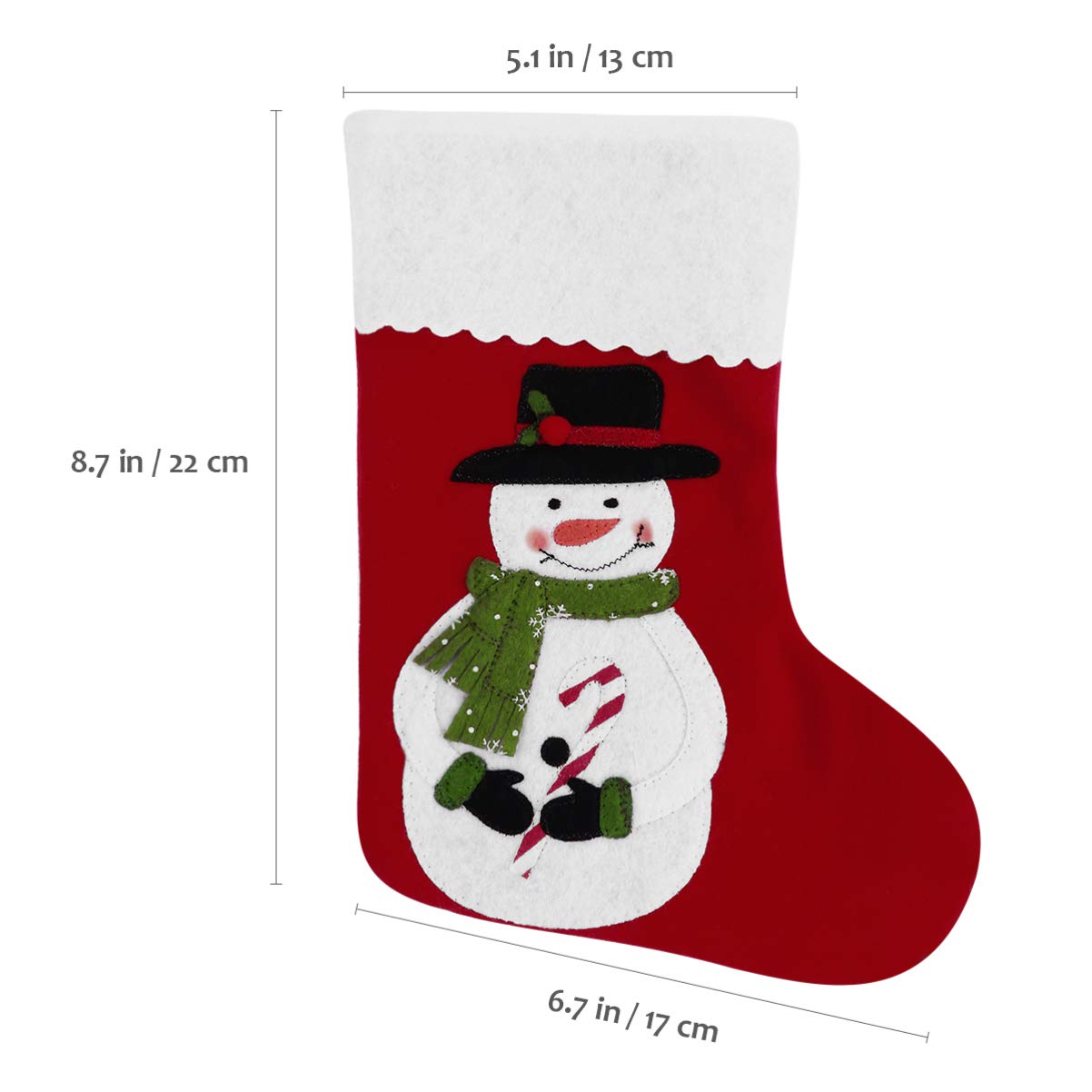Toyvian 6 calze natalizie per le vacanze natalizie, 25,5 cm, sacchetti da appendere in feltro rosso, decorazioni per albero di Natale, pupazzo di neve, renna, regalo per feste in famiglia
