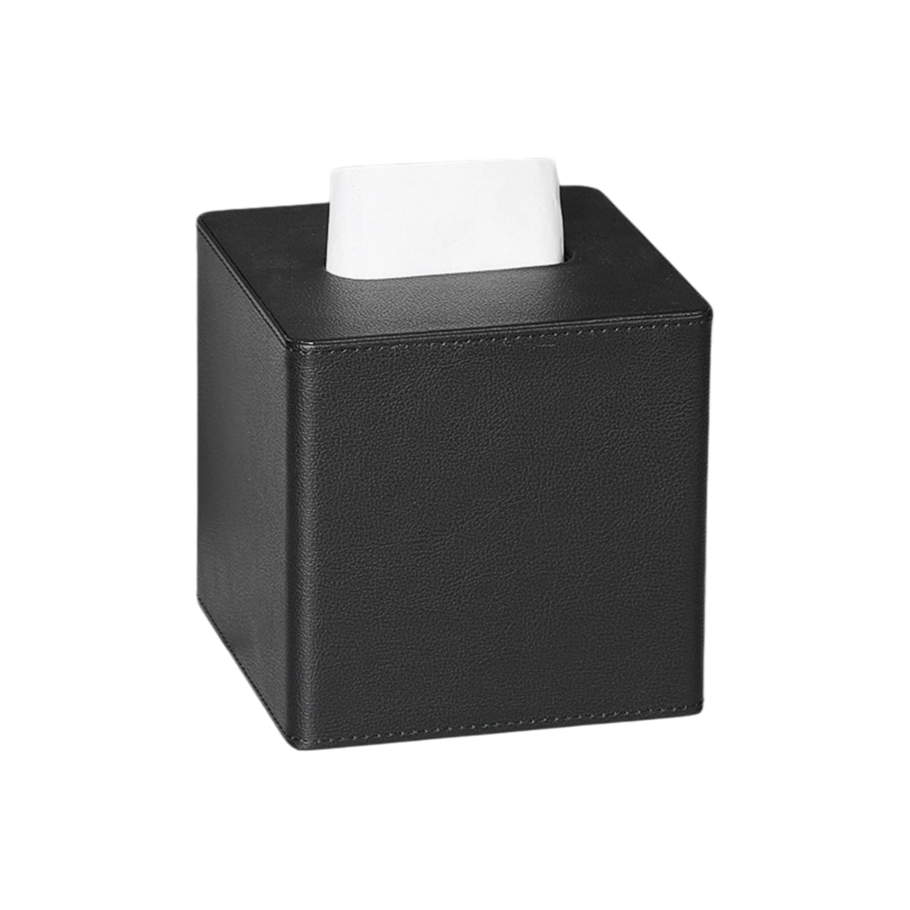Square PU Leather Tissue Box Cover, Ribbed & Smooth Finishes, 6 Colors, for Standard Cube Tissues-Black