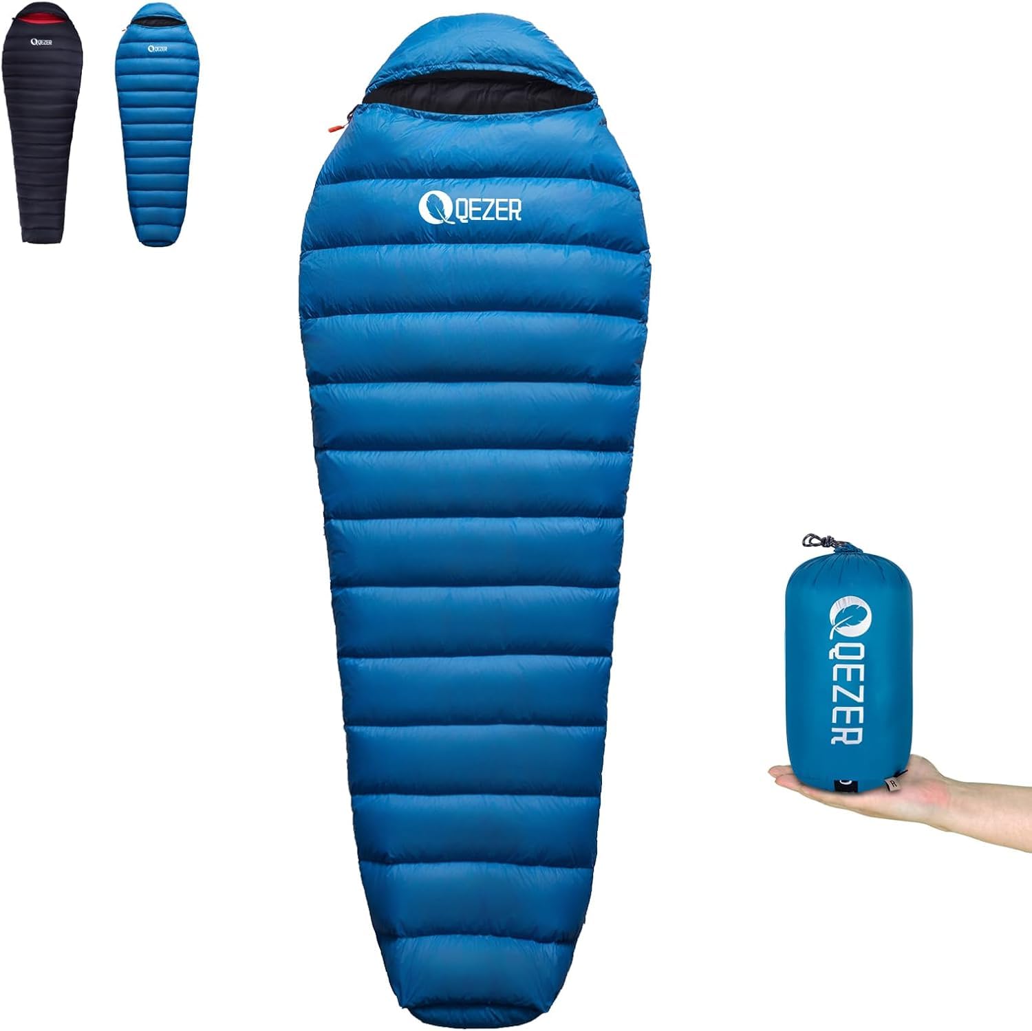 Sacco a pelo 4 stagioni per Adulti e bambini 8℃~ 2℃【820g】sacco a pelo piuma per campeggio, escursioni e alpinismo con piumino 660 FP Premium,Ultraleggero,compatto (500g Blu)