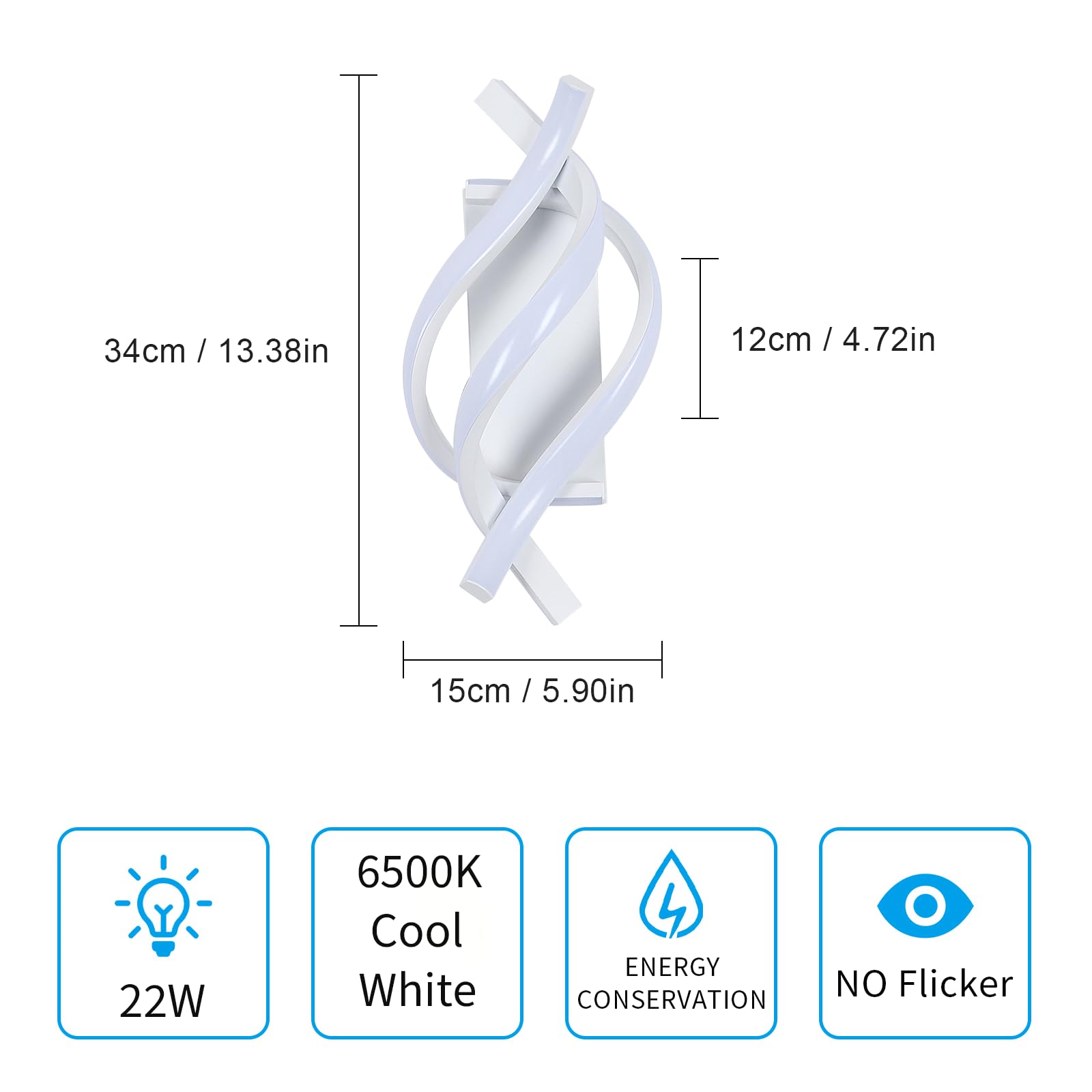 Applique LED Parete Interno, 22W 2500LM Bianco Lampada da Parete Moderno, Creativo Disegno della Curva Lampada a Muro per Camera da Letto Soggiorno Corridoio Sala Pranzo, Luce Fredda 6500K