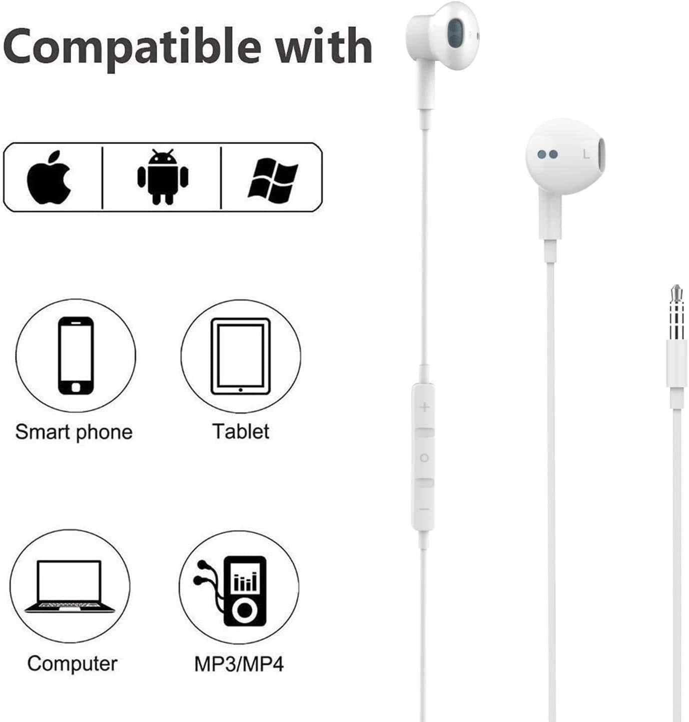 2 Pack Wired Earbuds Headphones Aux Earphones with 3.5mm Wired in Ear Headphone Plug Built in Microphone Volume Control Compatible with iPhone iPad iPod PC MP3 MP4 Android White : Electronics