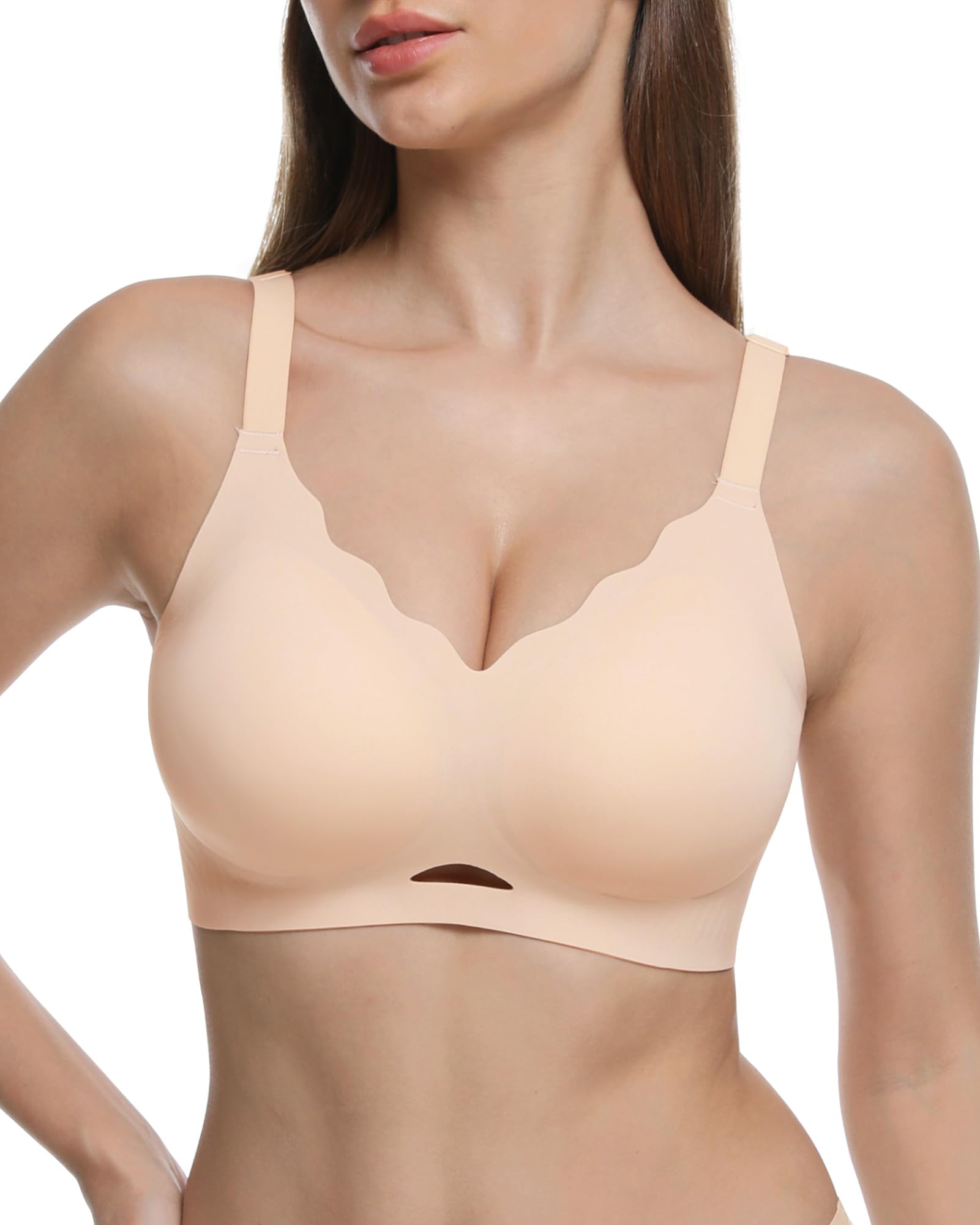 Vinfact Scalloped Womens Wireless No Underwire Bras Push Up Supportive Tshirt Seamless Comfortable Full Coverage Bralettes