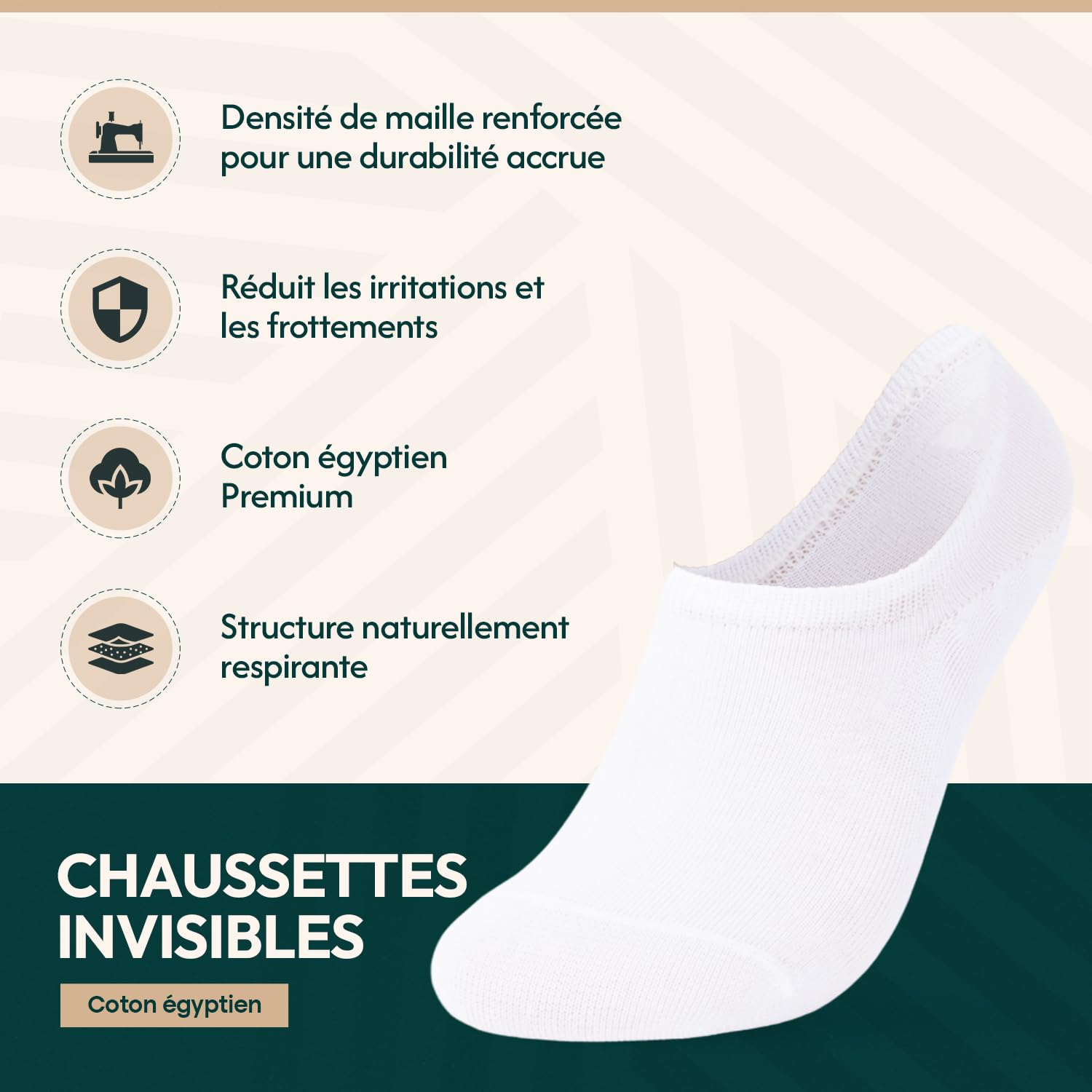 Chaussettes invisibles Premium en coton égyptien | Lot de 6 | Socquettes basses Antidéparantes | Anti transpiration | Douces & résistantes | Homme Femme | 35-38, 39-42, 43-46 | Blanches Noires