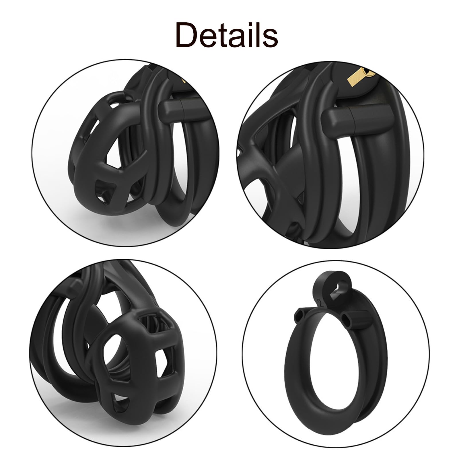 Gabbia da allenamento comoda da uomo migliorata con 4 anelli, biancheria intima speciale per adulti da uomo -ITHA16 (Nero, Nub)