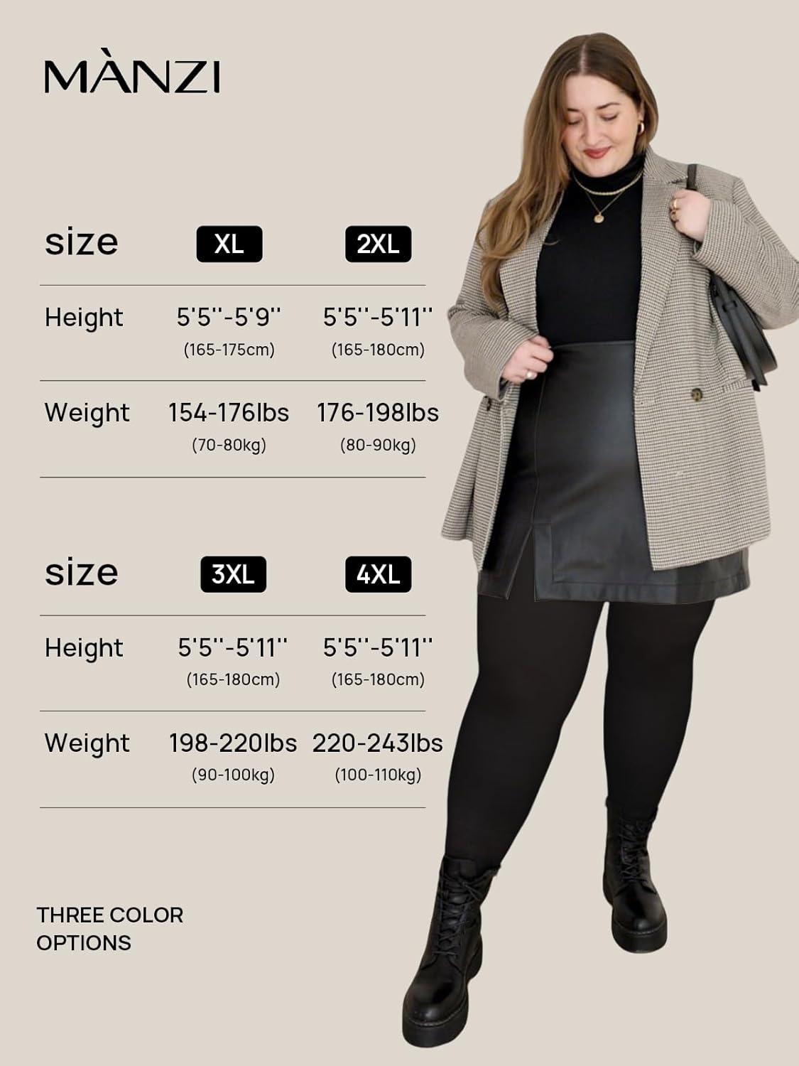 MANZI Women's 2 Pairs Control Top Pantyhose High Waist Plus Size Tights Ultra-Soft - Image 7
