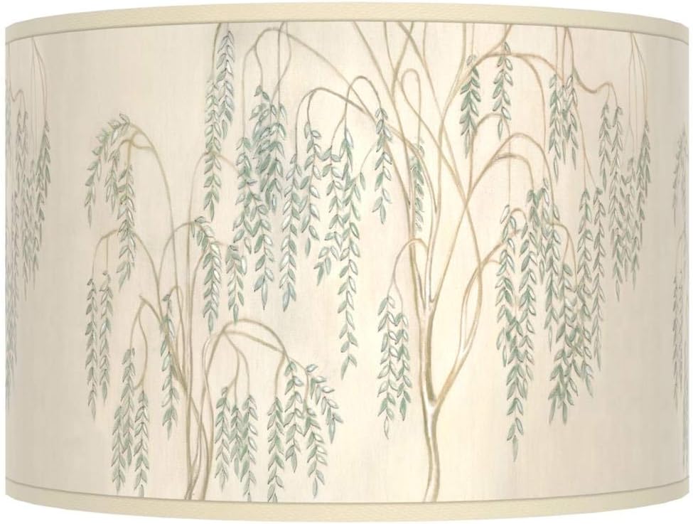 Drum Print Lamp Shade (Pre-Assembled) Weeping Willow Medium 12" Top x 12" Bottom x 8.5" High Spider with Replacement Harp and Finial Fitting - Giclee Glow