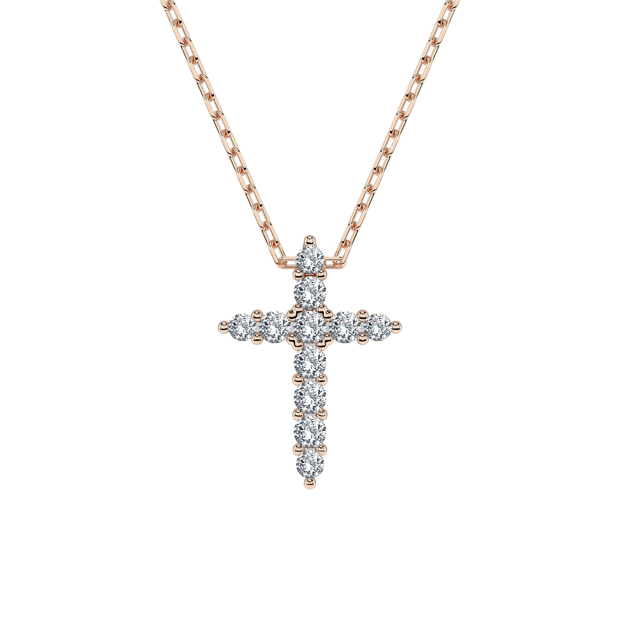 EDELIND Collana Donna con Ciondolo a Croce in Oro 14k con 11 Diamanti 0.09 ct - Catenina Forzatina per Donna e Ragazza - Regalo Comunione e Battesimo