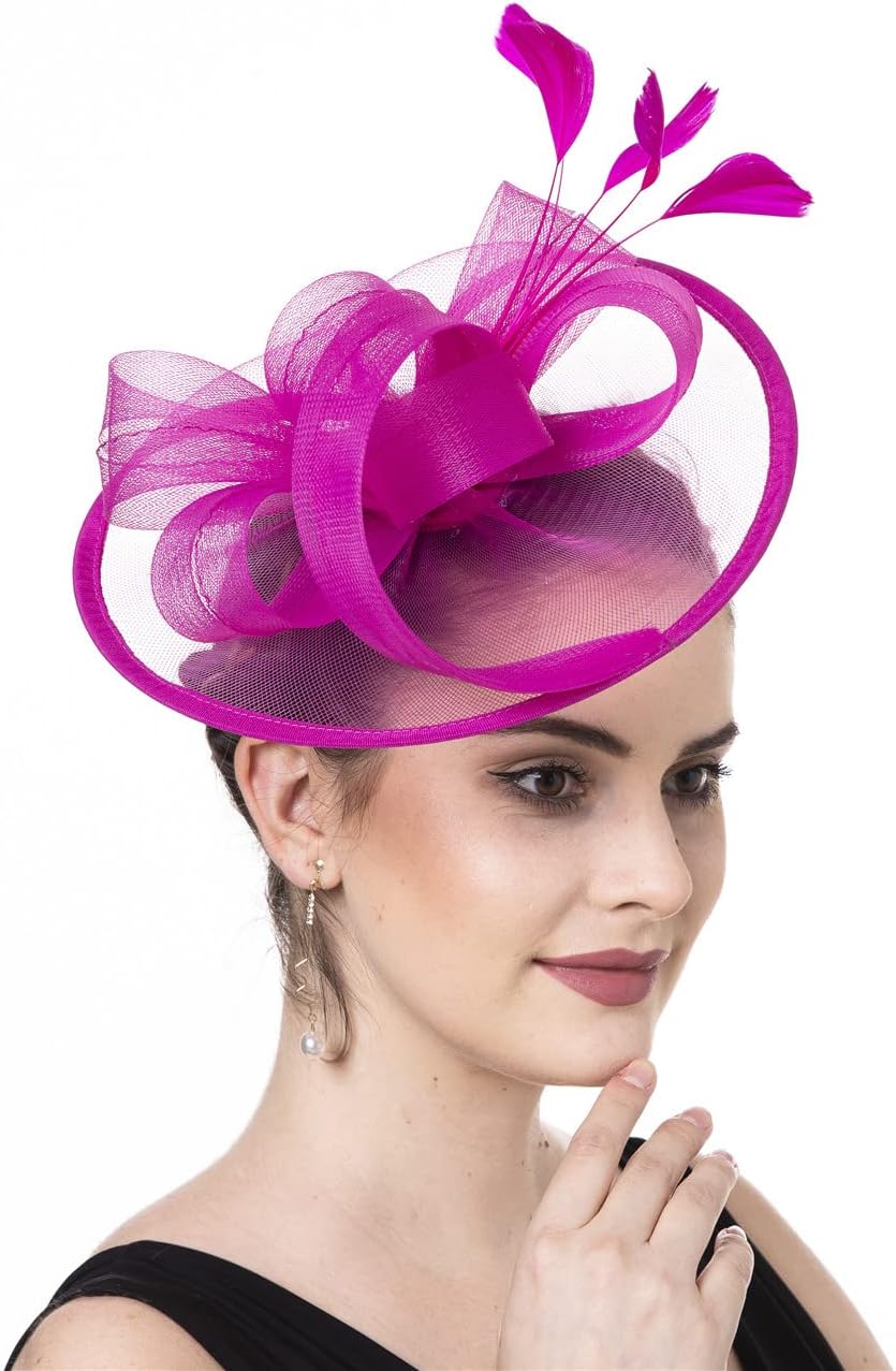 SAFERIN Fascinator for Women Hair Clip Hat Bowler Feather Flower Veil Wedding Party Tea Hat - Image 2