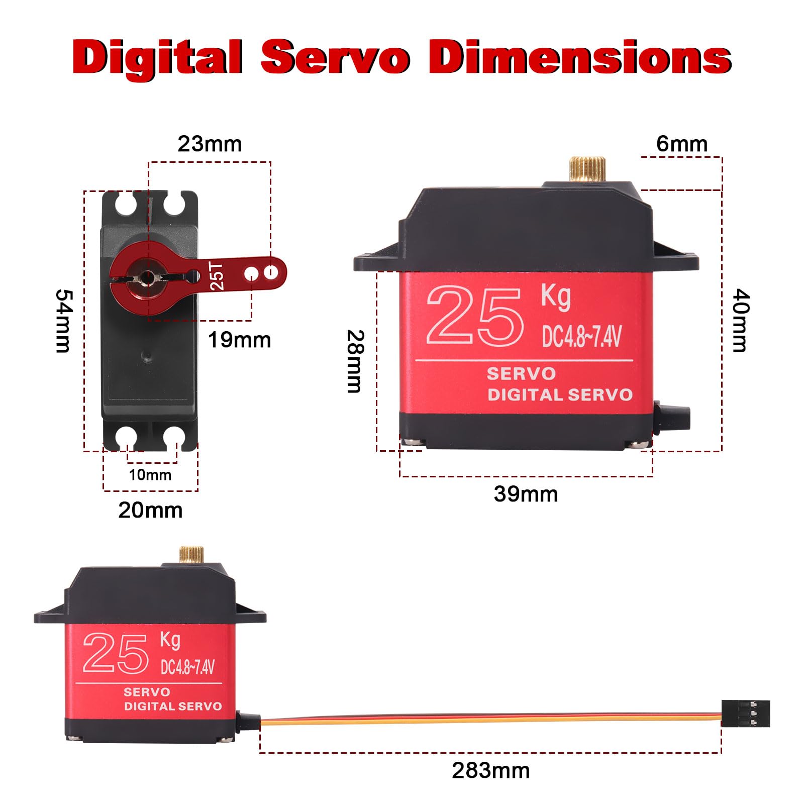 Servomoteur 25KG, 2PCS Servo RC numérique métal, Servomoteur numérique Servo Moteur RC servo 180° pour avion RC hélicoptère/voiture RC Bateau pour Arduino