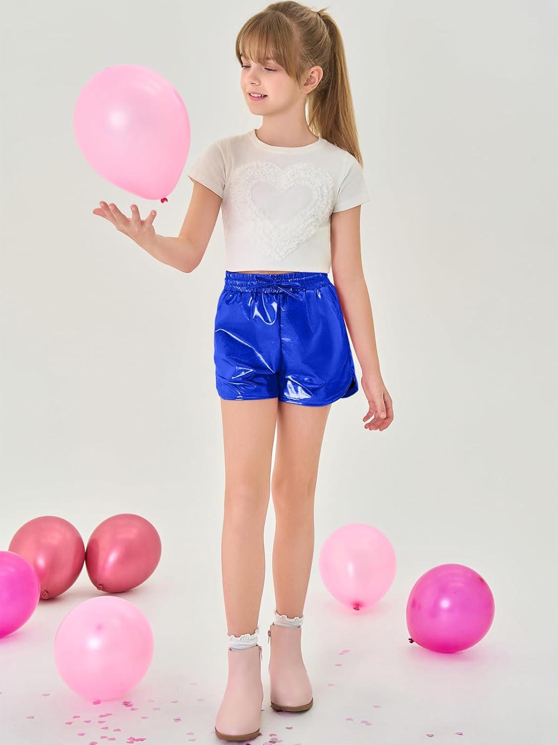 Haloumoning Girls Metallic Shorts Sparkly Dance Outfits Elastic Drawstring Shiny Hot Short Pants 5-14 Years - Image 4