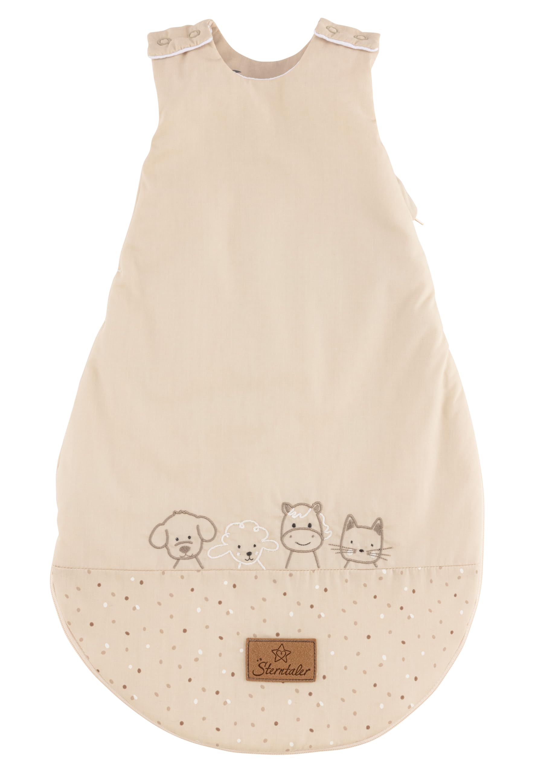 Sterntaler Babyschlafsack 50/56 Bauernhof - Schlafsack leicht wattiert aus weichem Polycotton - mit 2-Wege Reißverschluss & Druckknöpfen an der Schulter, beige
