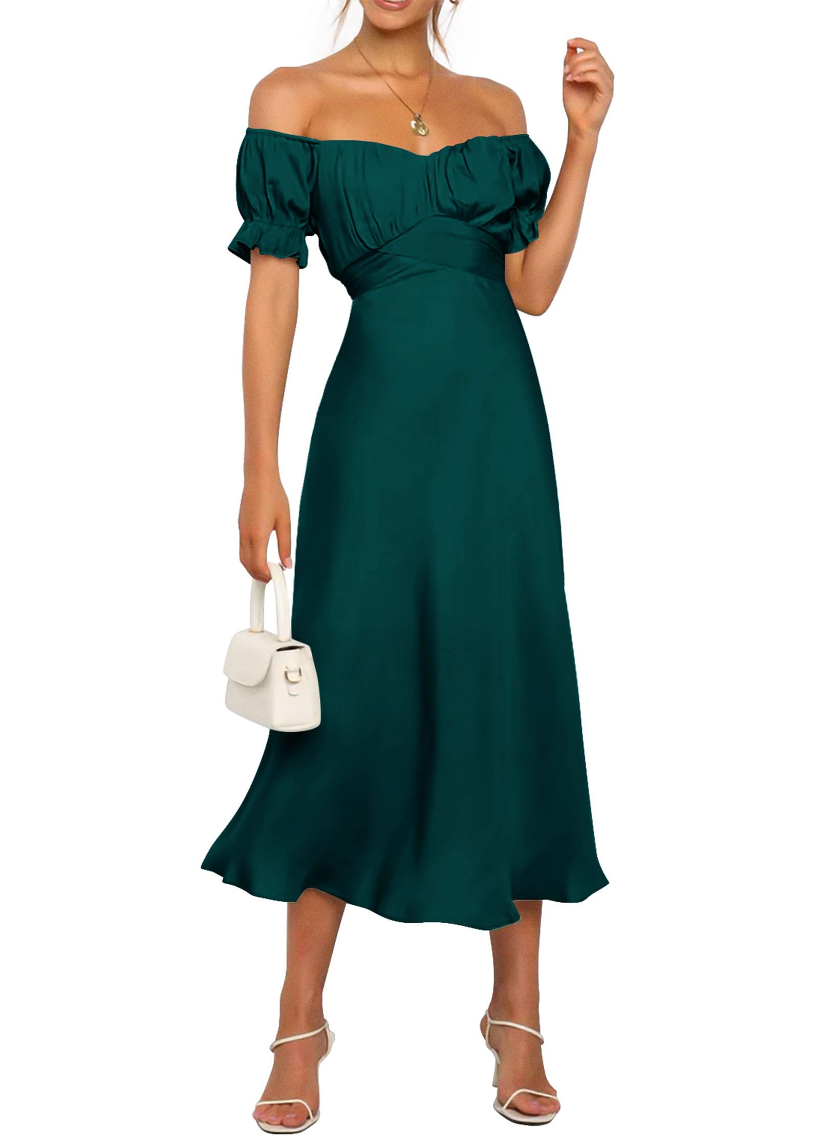 KIRUNDO Off-Shoulder Satin Midi Dress