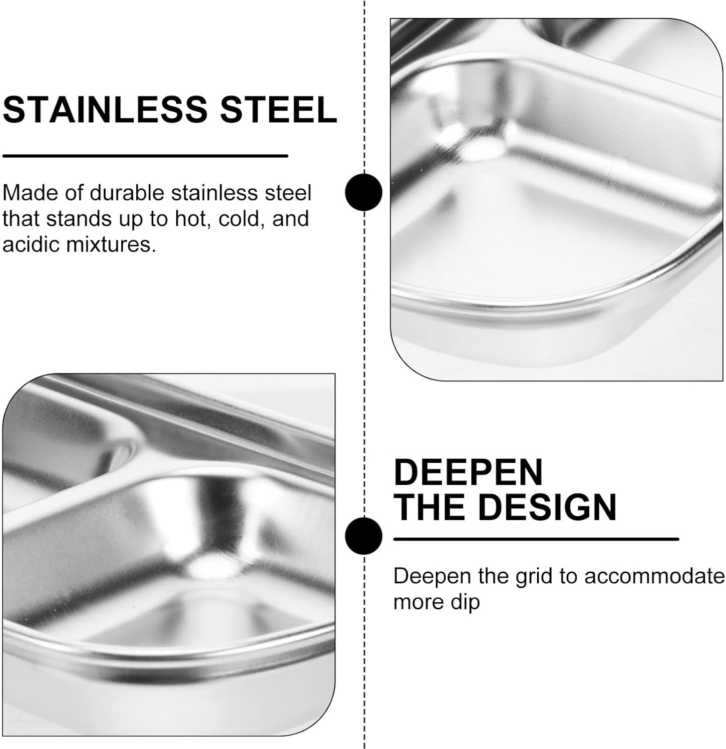 Operitacx Stainless Steel Seasoning Dish 3-Piece Set 6.10 Inch Sauce Bowls for Condiments Dipping Sauces Appetizer Plates for Home and Restaurant
