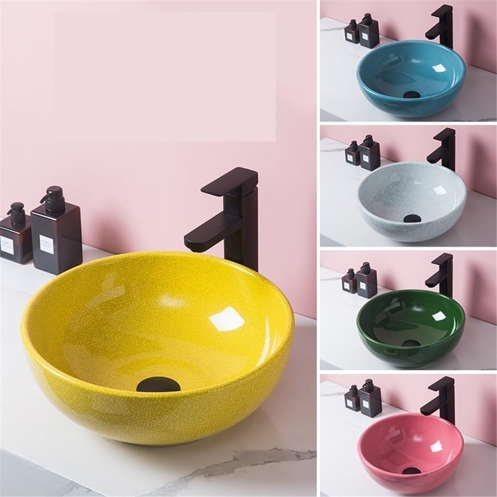 Umywalka łazienkowa ceramiczna umywalka nablatowa mały rozmiar, kreatywna i kolorowa, emalia do łazienki umywalka (żółta)