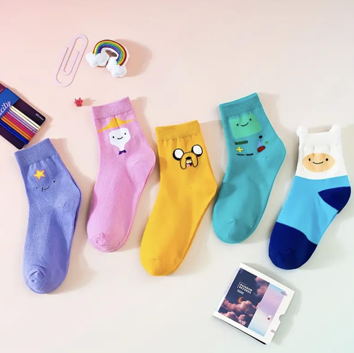 Adventure Juego de 5 pares de calcetines tobilleros, talla de adulto 3-7, regalo para fanáticos de Adventure Time, multicolor