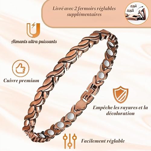 Cigmag Drainage lymphatique en cuivre pour femme - Aimants ultra puissants - 99 % cuivre pur - Réglable avec outil de retrait et boîte cadeau – vue 4