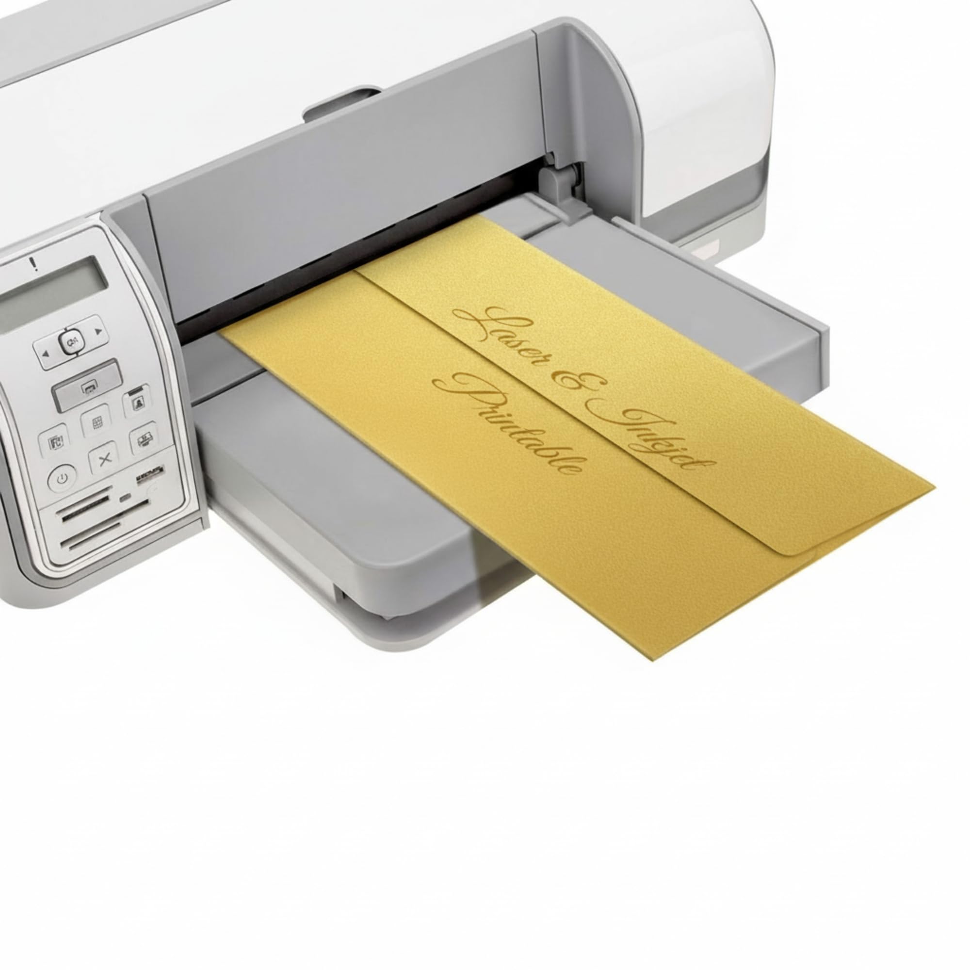 100 sobres metálicos dorados #10 de 80 libras. Texto de 4 1/8 pulgadas x 9 1/2 pulgadas, sobres de tamaño carta de negocios, imprimibles, solapa cuadrada para correo profesional, oficina