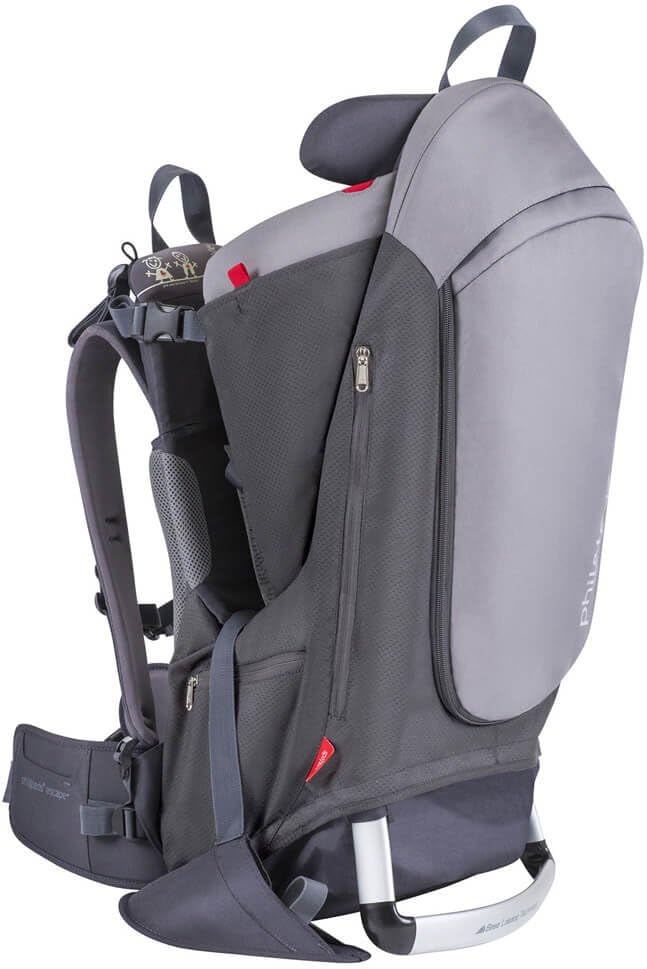 Escape Child Carrier Frame Backpack, Charcoal – Height Adjustable Body-Tech Harness - Articulating Dual Core Waist Belt – Includes Hood, Daypack, Change Mat – 30L Storage – 2 Year Guarantee