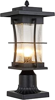 EERU Waterproof Outdoor Post Light Fixture Pole Mount Light with Pier Mount Adapter, Black Finish with Seeded Glass Outdoor Post Lantern for Patio, Garden, Porch and Backyard