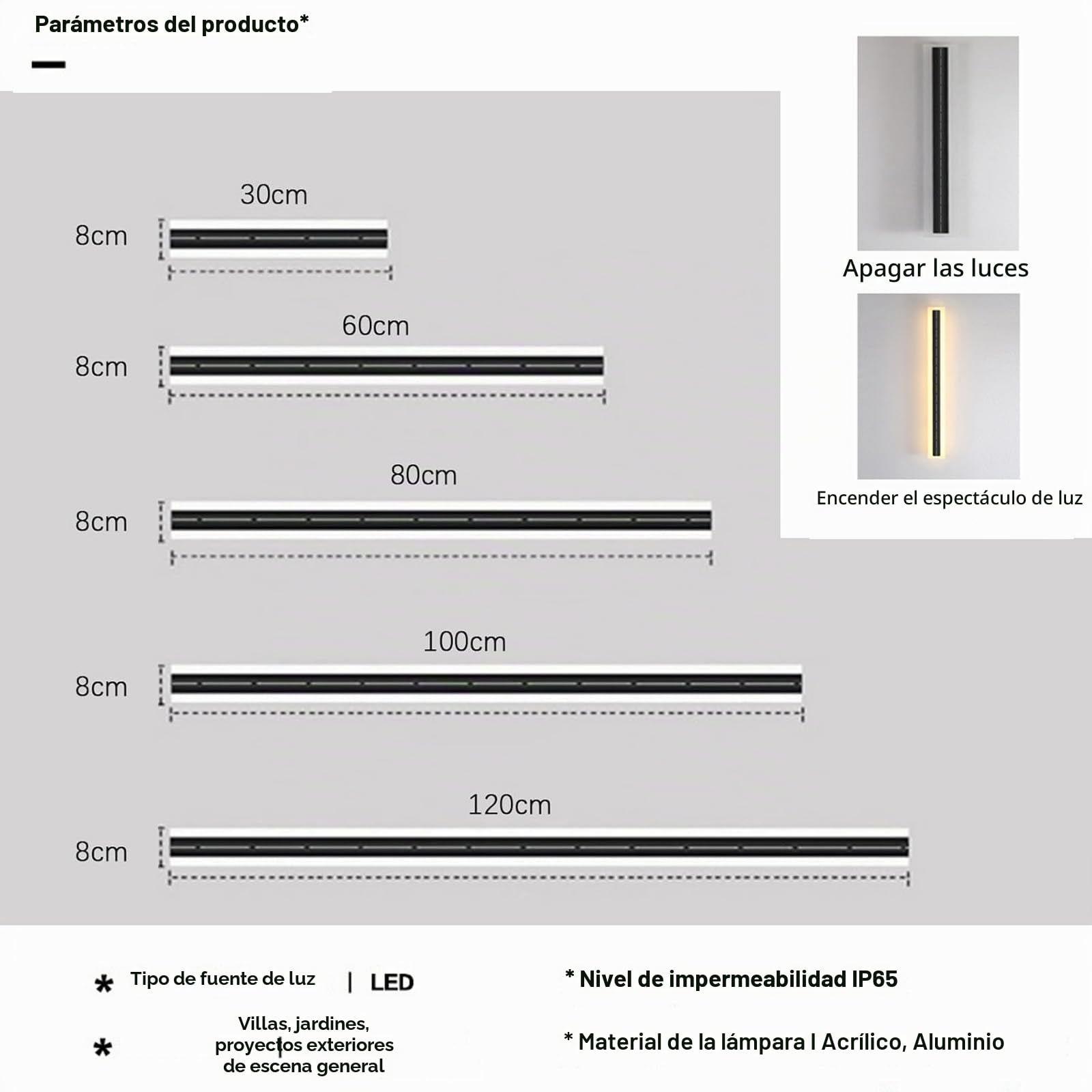 Lámpara de Pared Solar IP65 Impermeable Luz de Pared Exterior Jardín LED Aplique de Pared Negro Rectangular Aluminio Iluminación de Pared 68W Moderno para Patio Garaje (Luz Neutra 4000K,30CM)