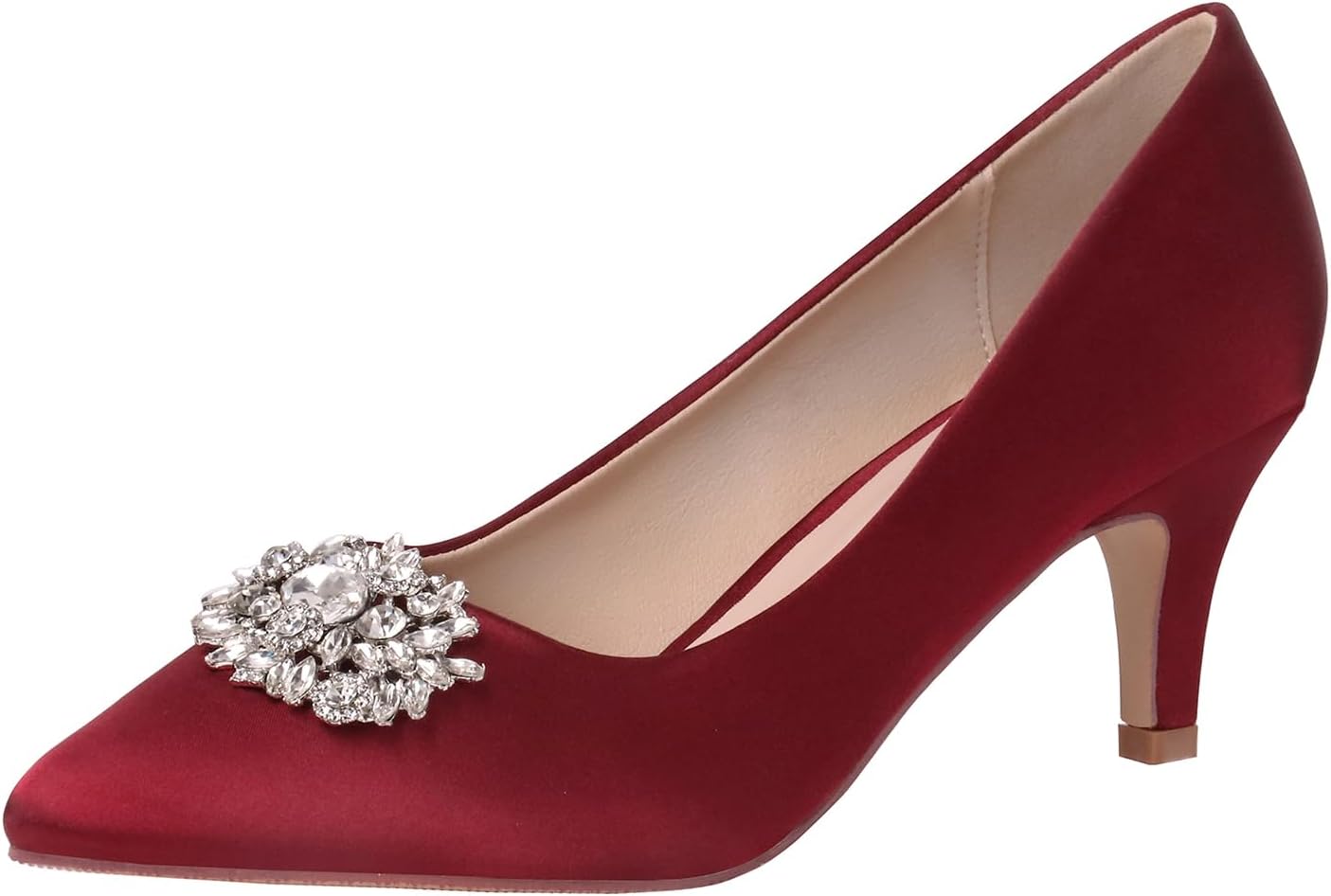ERIJUNOR E1492D Women Pumps Kitten Heel Lace Satin Brooch Evening Prom Wedding Shoes