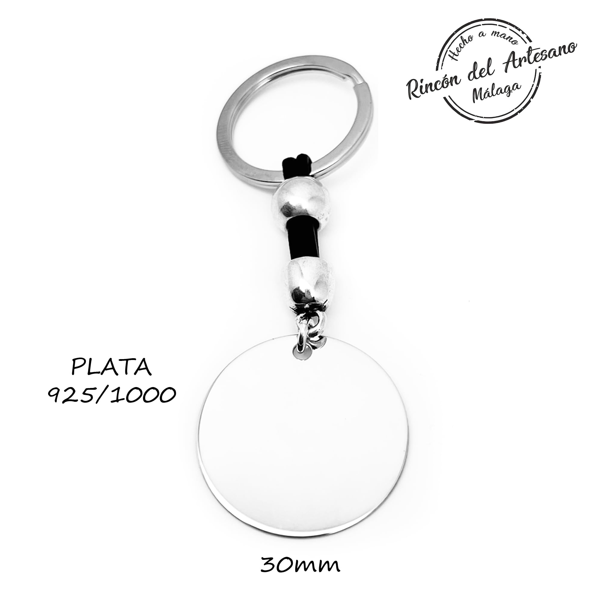 Llavero Personalizado “Un Trocito de Cielo Nos Acompaña Hoy” – Plata 925/Zamak Baño de Plata y Cuero – Medida Chapa 30mm – Regalo Emotivo, Recuerdo Especial. Modelo Un Trocito de Cielo 30mm