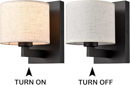 Miniatura 7 de SAMTEEN Apliques de pared negros de granja, juego de dos modernos apliques de tela para iluminación de pared, lámpara de pared negra con pantalla de