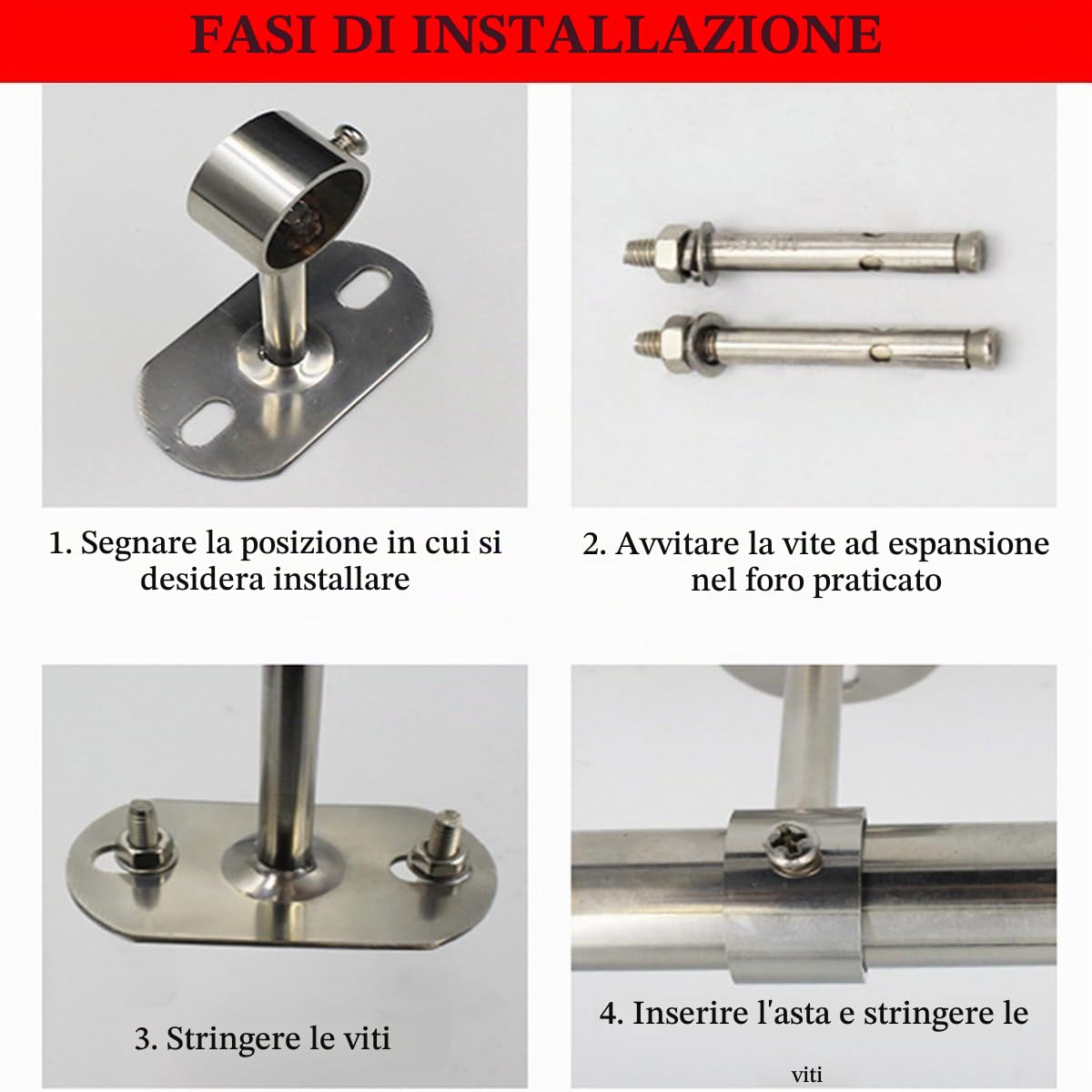 4 Pezzi Staffa di Montaggio a Soffitto per Tende, Robusto Bastone per Tende Inox Supporto per Aste per Finestra Ufficio Guardaroba
