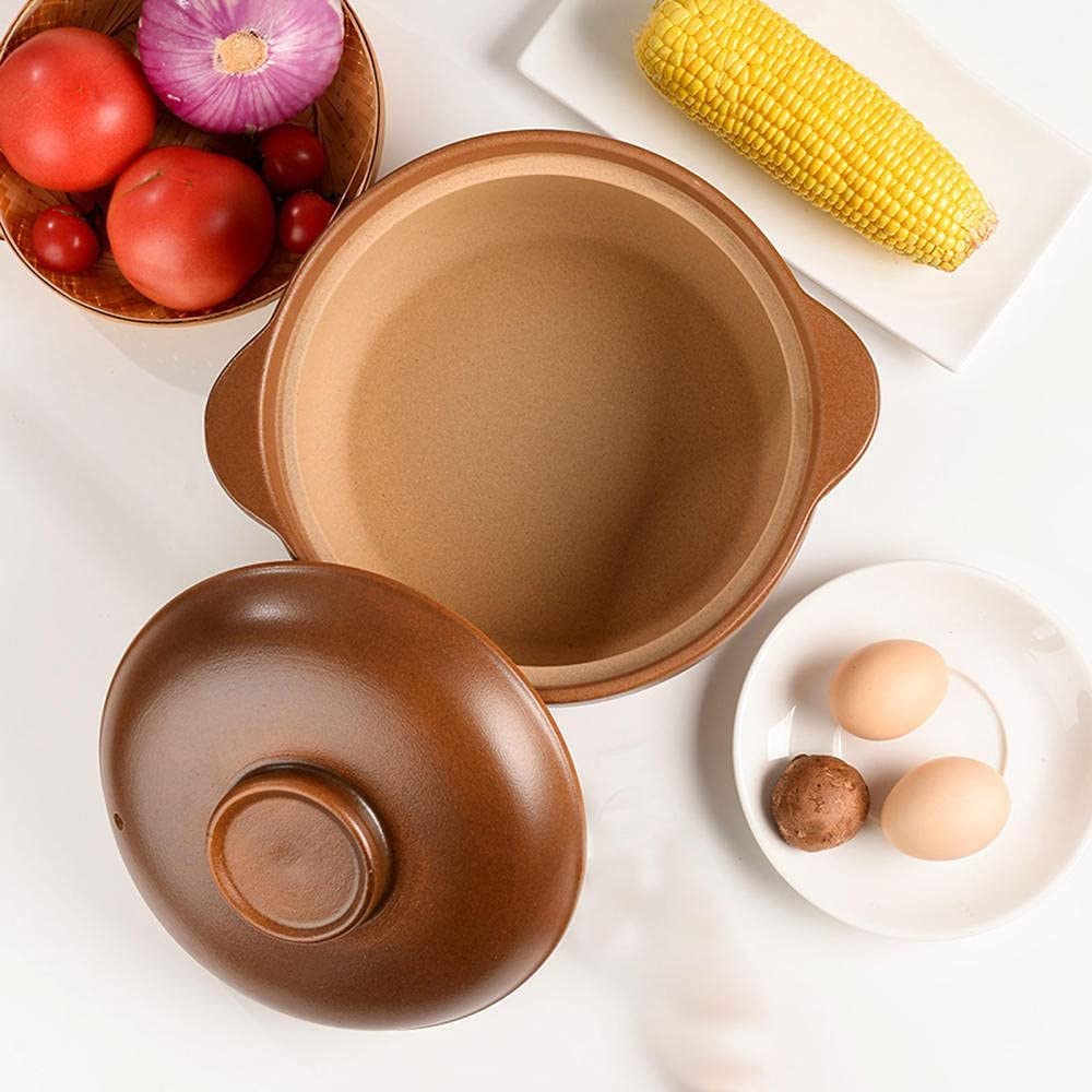 Cacerola de terracota con tapa, olla de arcilla de cerámica para fuego abierto, cacerola de loza antigua, mango aislado, gran capacidad.