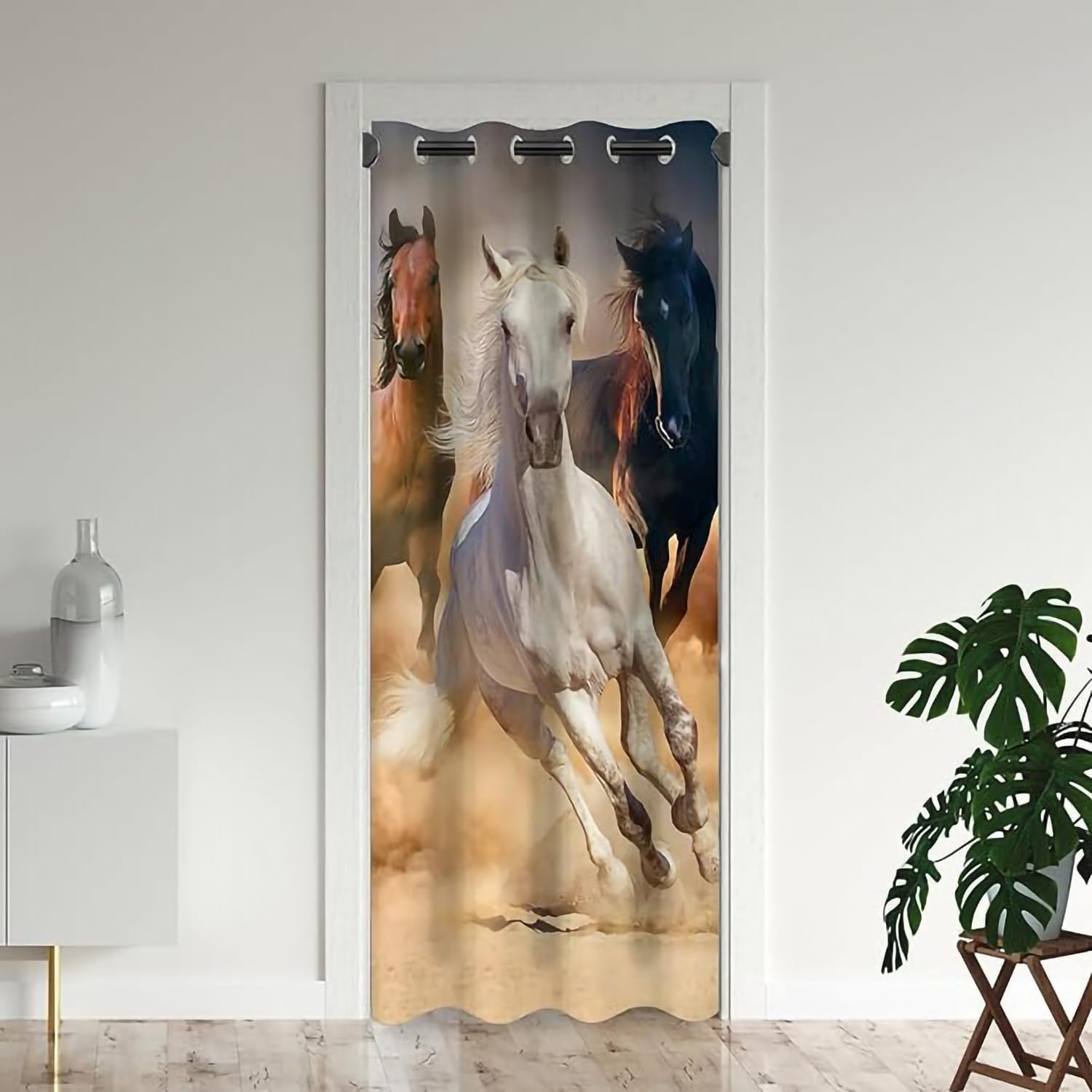 3D Print Horse Door Curtains for Doorways Privacy Animal Horse Print Blackout Curtain Room Divider Wildlife Blackout Curtain Black Brown Khaki Door Window Curtain 203x150cm 1 Panel